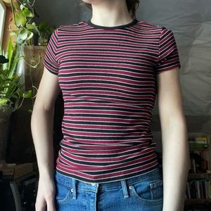 Forever 21 Striped Shirt, Soft Red and Black Short Sleeved Shirt, Like New